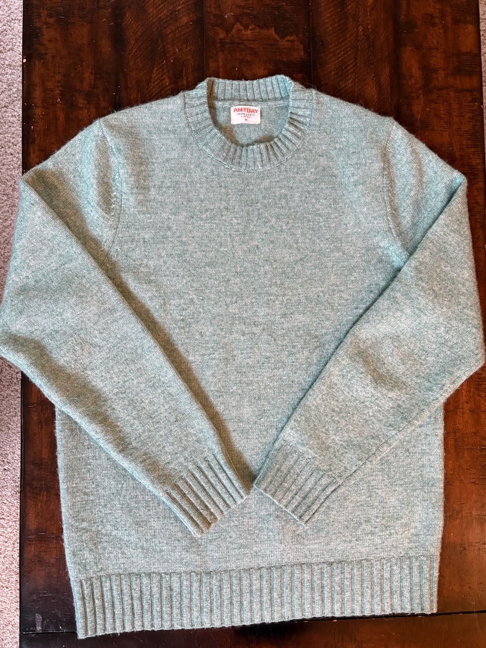 Anyday by John Lewis Marled Wool Blend Crew Neck Sweater in Teal, Mens Medium